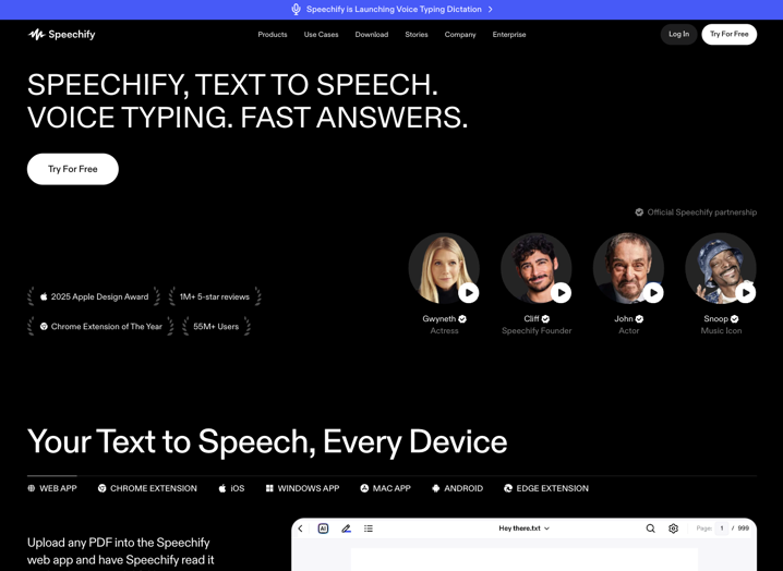 speechify homepage